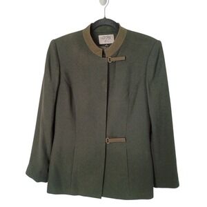 Kasper ASL Forest Green Mandarin Collar Blazer Buckle Tab Jacket Womens 8 Y2K